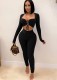 Spring Black Sexy Lace-Up Crop Top and Ruched Pants Two Piece Set