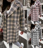 Winter White Plaid Print Turndown Collar Long Coat