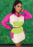 Spring Contrast Color Crop Top and Mini Skirt Casual Two Piece Set