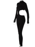 Spring Black Cut Out Sexy Long Sleeve Jumpsuit
