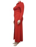 Spring Red Formal Long Plus Size Blouse Dress
