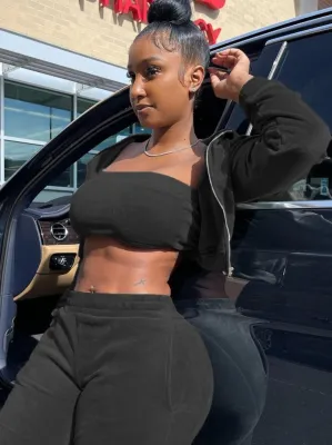 Winter Black Three Piece Pants Set Hoody Tracksuit