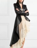 Winter Brown Leather Formal Swallowtail Long Coat