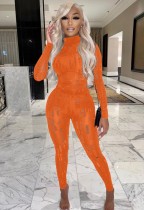 Spring Orange Sexy Hollow Out Tight Top and Pants Two Piece Set