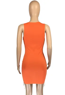 Spring Contrast Color Sleeveless Sexy Lace-Up Club Dress