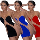 Summer Sexy See Through Mesh Patch Strapless Red Bodycon Club Dress