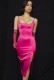 Spring Sexy Rose Red Straps Slit Slim Party Dress with Long Glove