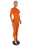 Winter Sexy Orange Rib Round Neck Long Sleeve Tight Top and Match Pants Wholesale Two Piece Sets