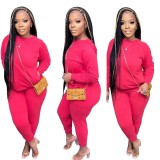 Spring Casual Light Red Round Neck Long Sleeve Loose Sweatshirt and Pants Set Wholesale two piece sets