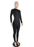 Winter Sexy Black Rib Round Neck Long Sleeve Tight Top and Match Pants Wholesale Two Piece Sets