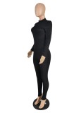 Winter Sexy Black Rib Round Neck Long Sleeve Tight Top and Match Pants Wholesale Two Piece Sets