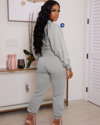 Spring Tracksuit Vendors Gray Round Neck Long Sleeve Sweatshirt and Sweatpants Two Piece Wholesale Jogger Suit