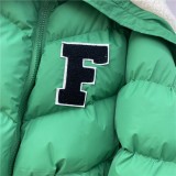 Winter Warmth Letter Green Zip Up Drawstring Fleece Down Coat