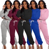 Spring Tracksuit Vendors Pink Round Neck Long Sleeve Sweatshirt and Sweatpants Two Piece Wholesale Jogger Suit