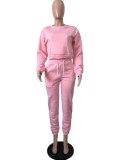 Spring Tracksuit Vendors Pink Round Neck Long Sleeve Sweatshirt and Sweatpants Two Piece Wholesale Jogger Suit