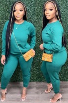 Spring Casual Cyan Green Round Neck Long Sleeve Loose Sweatshirt and Pants Set Wholesale two piece sets