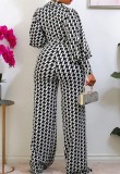 Spring Elegant Plus Size White Plaid V-neck Puff Sleeve Loose Jumpsuit