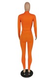 Winter Sexy Orange Rib Round Neck Long Sleeve Tight Top and Match Pants Wholesale Two Piece Sets