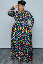 Spring Plus Size Fashion Dot Print Long Sleeve Top And Pant Wholesale 2 Piece Outfits