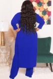 Spring Plus Size Blue Slit Long Sleeve Top And Pant Wholesale Women'S Two Piece Sets