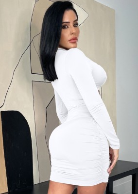 Spring Sexy White Bandage Cut Out Long Sleeve Party Bodycon Dress