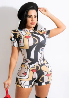 Summer Sexy Fashion Print Short Sleeve Romper