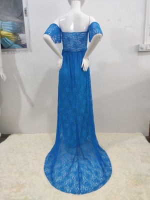 Summer Elegant Blue Lace Off Shoulder Mesh Maternity Long Dress