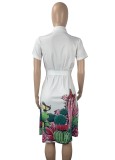 Summer Fashion Print With Belt Short Sleeve Dress