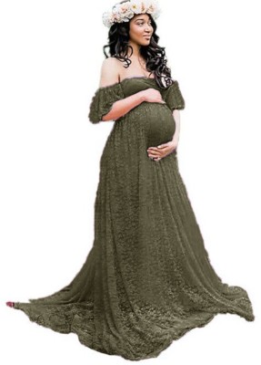 Summer Elegant Green Lace Off Shoulder Mesh Maternity Long Dress