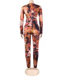 Summer Sexy Print Bandage Cut Out Long Sleeve Jumpsuit