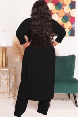 Spring Plus Size Black Slit Long Sleeve Top And Pant Wholesale Women'S Two Piece Sets