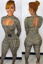 Winter Green Houndstooth Print Cut Out Bodycon Jumpsuit