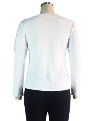 Spring White O-Neck Fringe Irregular Long Sleeve Shirt