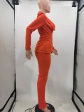 Spring Orange Deep-V Sexy Bustier Blazer and Pants Two Piece Set