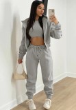 Winter Grey Thick Hooded Three Piece Pants Tracksuit