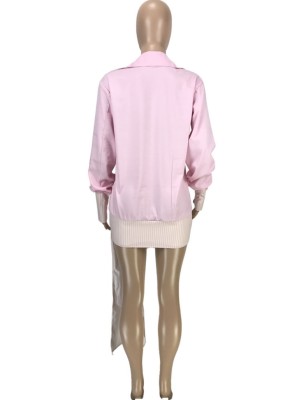 Spring Pink Color Block Deep-V Sexy Patch Blouse