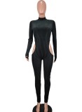 Spring Black Sexy Striped Cut Out Long Sleeve Party Jumpsuit