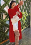 Winter Red Wide Sleeves Long Sweater Cardigans