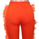 Winter Orange Casual Fringe Sweatpants