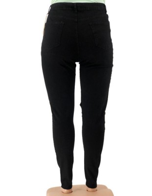 Spring Sexy Plsu Size Black Low Waist Ripped Hole Chain Jeans
