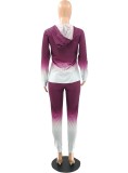 Spring Casual Purple Gradient Long Sleeve Hoodies And Match Pants Wholesale Women'S Two Piece Sets