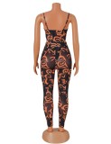 Spring Sexy Printed Black Mesh Cutout Straps Bodysuit And Skinny Pants Wholesale Two Piece Sets