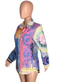 Spring Elegant Colors Printed Long Sleeve Button Up Long Blouse