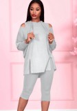 Spring Casual Gray Cutout Long Sleeve Loose Hoodies And Skinny Midi Pants Two Piece Set Wholesale Jogger Suit