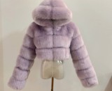 Winter Warmth Purple Hoody Long Sleeve Fur Coat