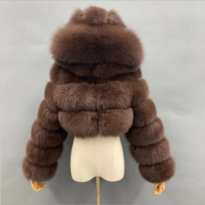 Winter Warmth Brown Hoody Long Sleeve Fur Coat