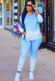 Spring Casual Blue Gradient Long Sleeve Hoodies And Match Pants Wholesale Women'S Two Piece Sets
