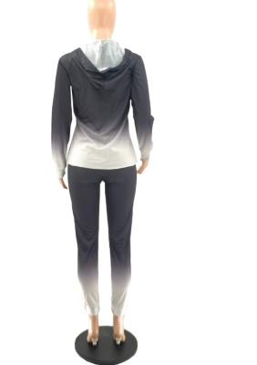 Spring Casual Black Gradient Long Sleeve Hoodies And Match Pants Wholesale Women'S Two Piece Sets