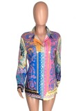 Spring Elegant Colors Printed Long Sleeve Button Up Long Blouse