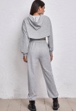 Spring Sportswear Vendors Gray Crop Tank Long Sleeve Hoody Cape Top And Sweatpants 3 Pcs Set